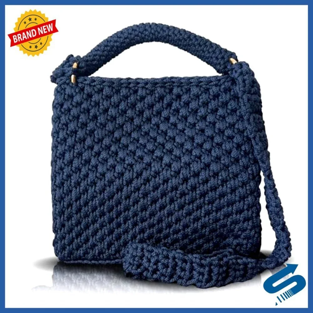 Handmade Crochet Shoulder Bag Boho Knit Crossbody Purse with Tassel